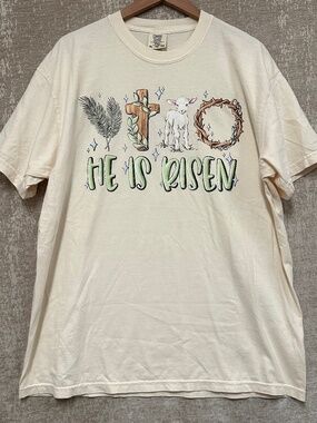 Comfort Colors Graphic T-Shirt Faith He is Risen Size XL